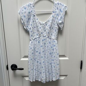 Hollister White Dress with Blue Floral Smocking